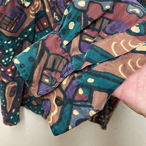 Chiamare Silk Abstract Print Button Down Shirt XL - Picture 4 of 5
